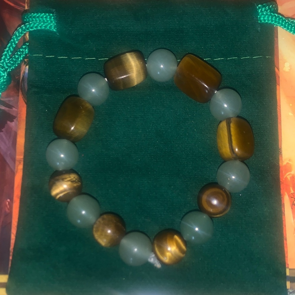 Infinite Green Aventurine and Divine Protection Tigers Eye Beaded Bracelet